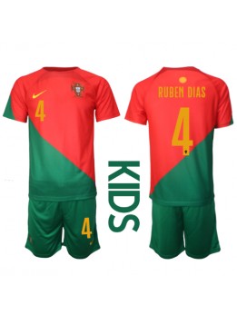Otroški Nogometna dresi replika Portugalska Ruben Dias #4 Domači SP 2022 Kratek rokav (+ hlače)